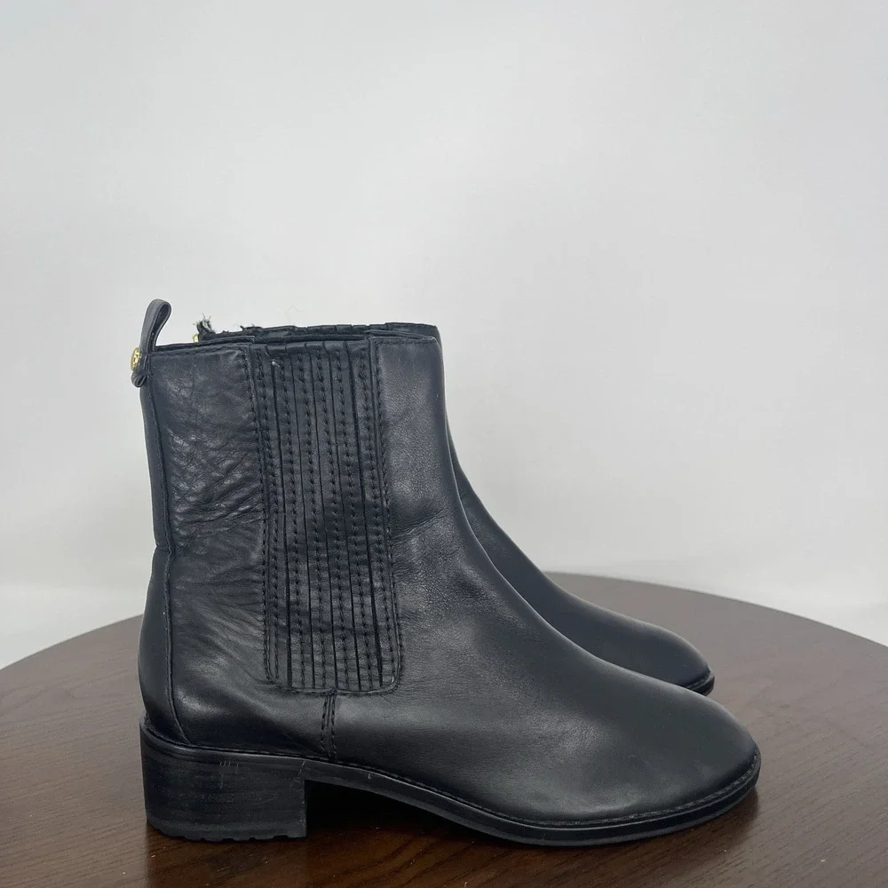 Michael Kors Ankle Boots Women's 6.5M Black Leather Booties Chelsea pull Up Moto